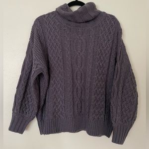 Lulus Denim Blue Knit Turtleneck Oversized